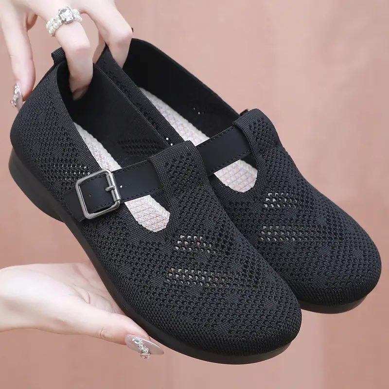 Summer Fly-woven Breathable Hollow Mesh Women's Shoes Lazy One-step Mother Shoes Old Beijing Cloth Shoes Casual Bean Shoes - Image 3