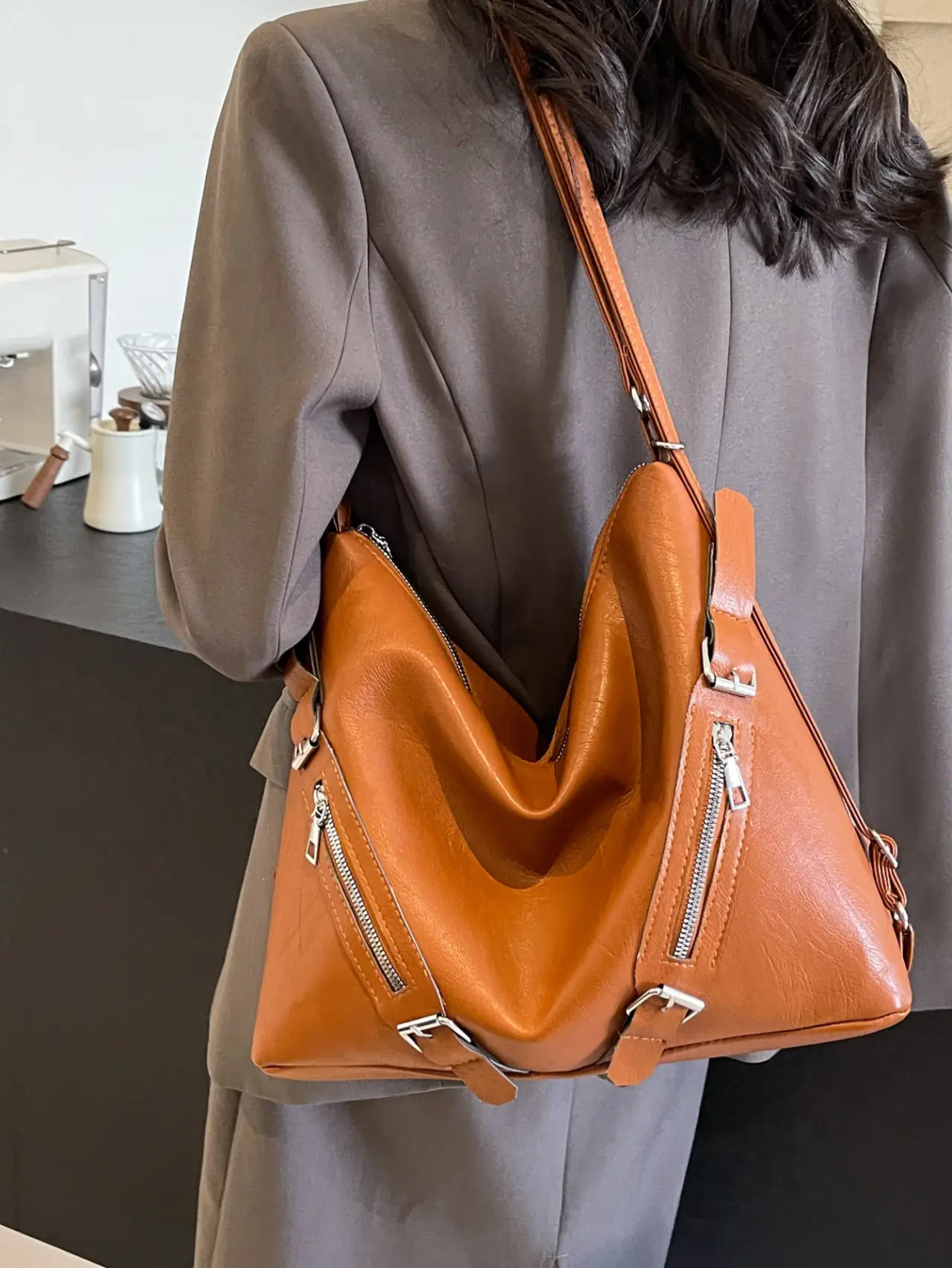 2024 Korean Style Women's Tan Shoulder Bag with Crossbody Strap - Image 4