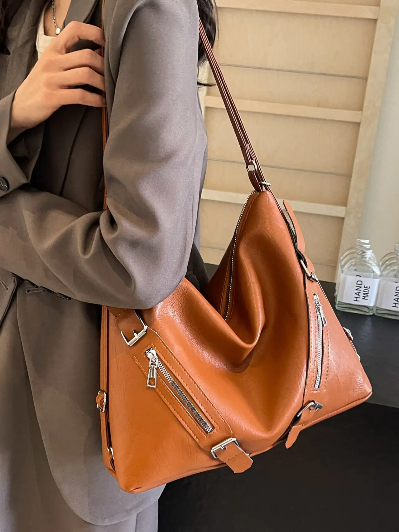 2024 Korean Style Women's Tan Shoulder Bag with Crossbody Strap - Image 6