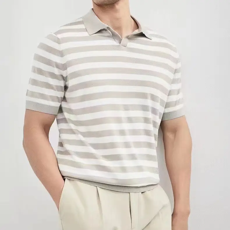 Men Navy Blue Striped Polo T-Shirt Summer Wear — feature 10