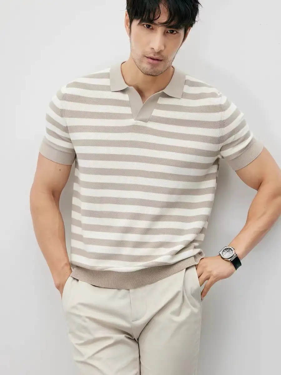 Men Navy Blue Striped Polo T-Shirt Summer Wear — feature 12