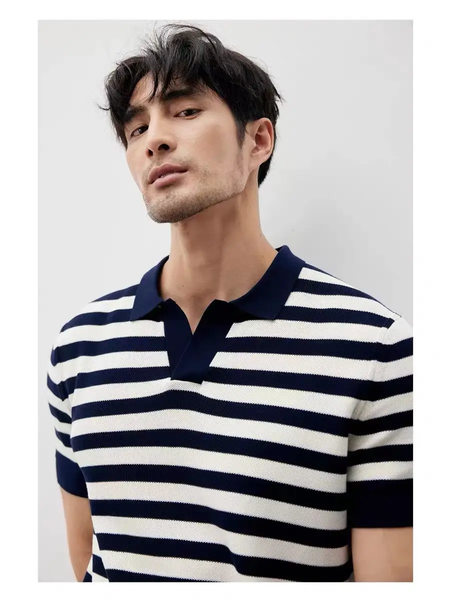 Men Navy Blue Striped Polo T-Shirt Summer Wear — feature 13
