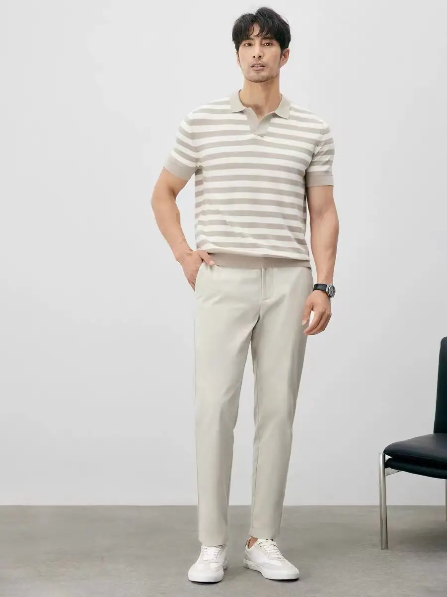 Men Navy Blue Striped Polo T-Shirt Summer Wear — feature 14