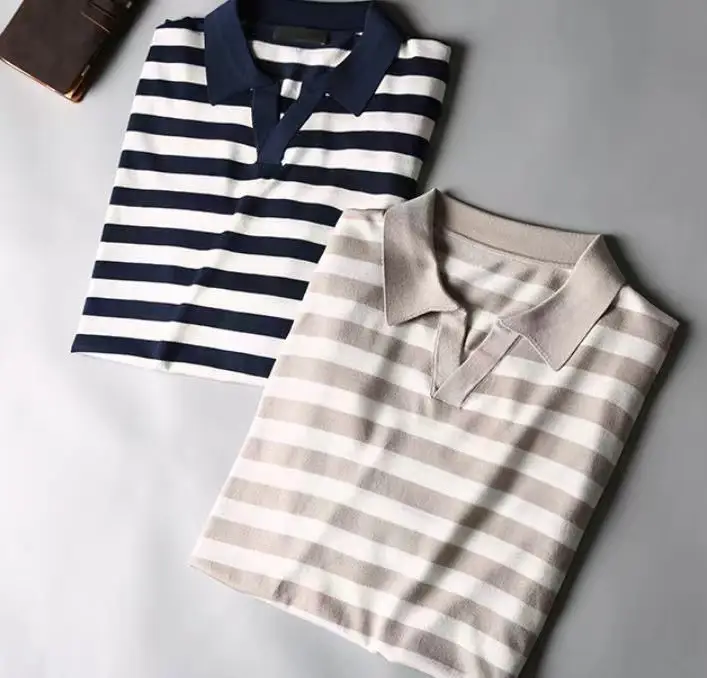 Men Navy Blue Striped Polo T-Shirt Summer Wear — feature 16