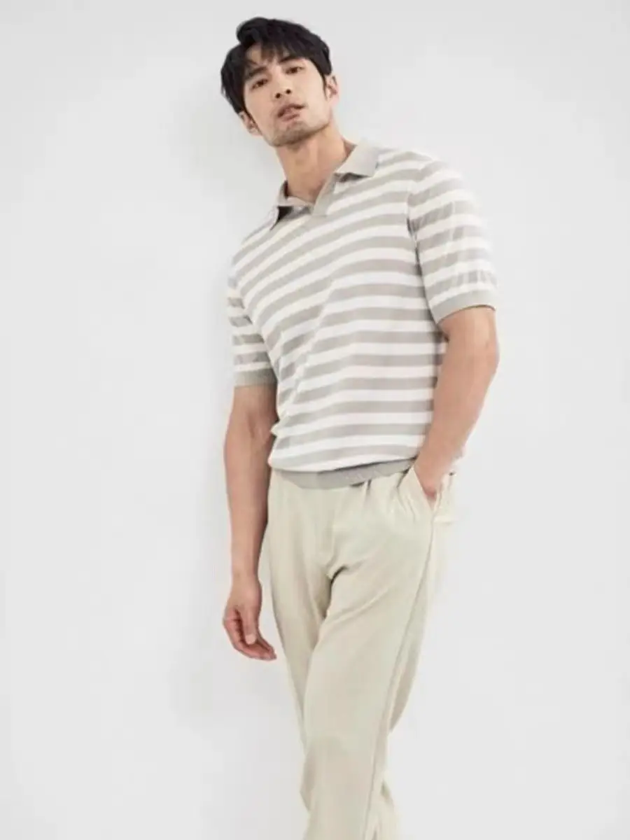 Men Navy Blue Striped Polo T-Shirt Summer Wear — feature 5