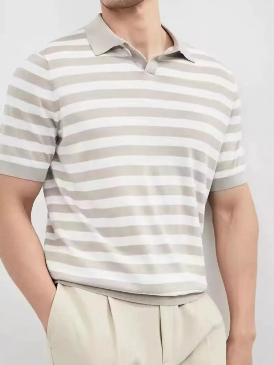 Men Navy Blue Striped Polo T-Shirt Summer Wear — feature 6