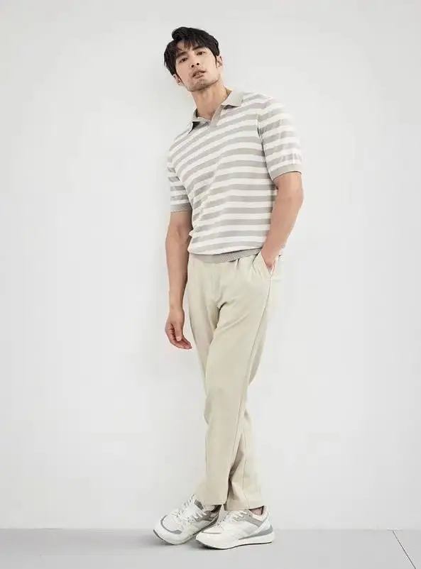 Men Navy Blue Striped Polo T-Shirt Summer Wear — feature 9