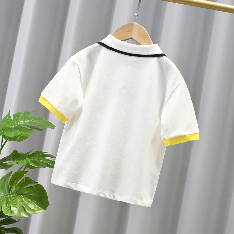 Boys' White Polo Shirt with Navy & Yellow Trim - Image 2