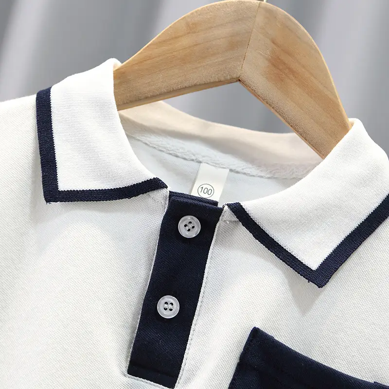 Boys' White Polo Shirt with Navy & Yellow Trim - Image 4