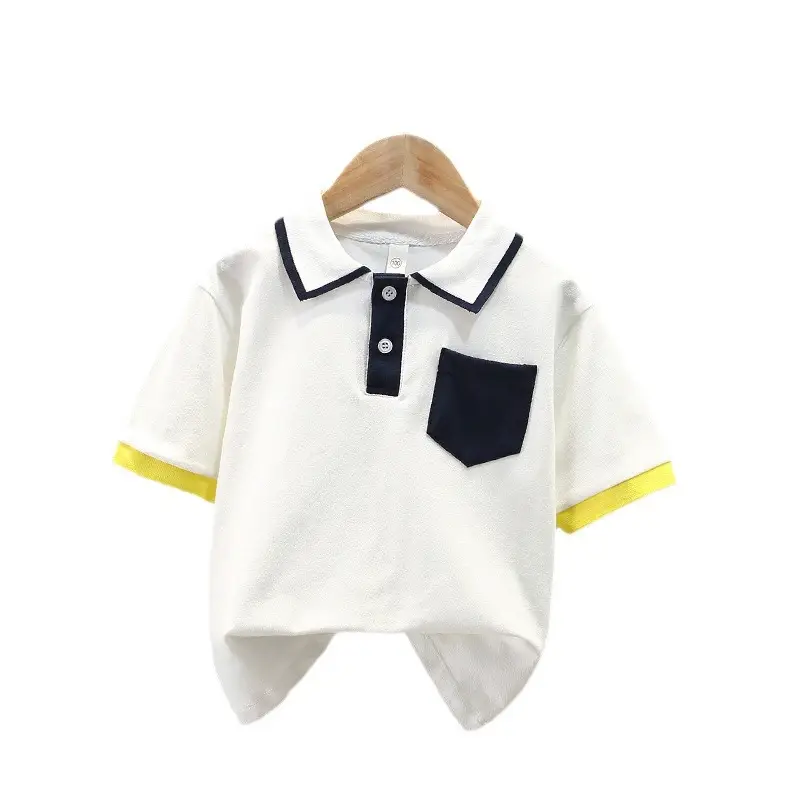 Boys' White Polo Shirt with Navy & Yellow Trim - Image 5