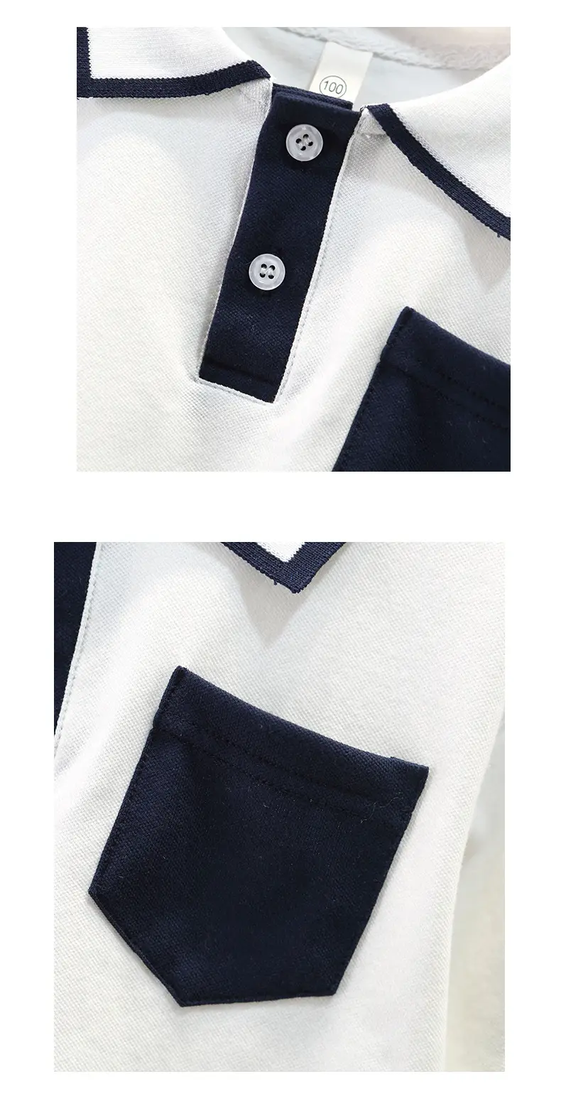 Boys' White Polo Shirt with Navy & Yellow Trim — feature 4