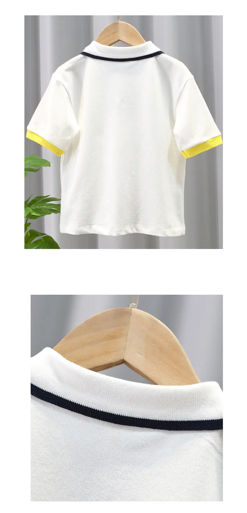 Boys' White Polo Shirt with Navy & Yellow Trim — feature 6