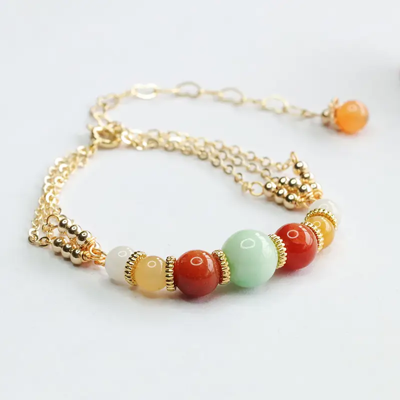 Guan Yu Jade Bracelet Ethnic Gold Chain Red Green - Image 3