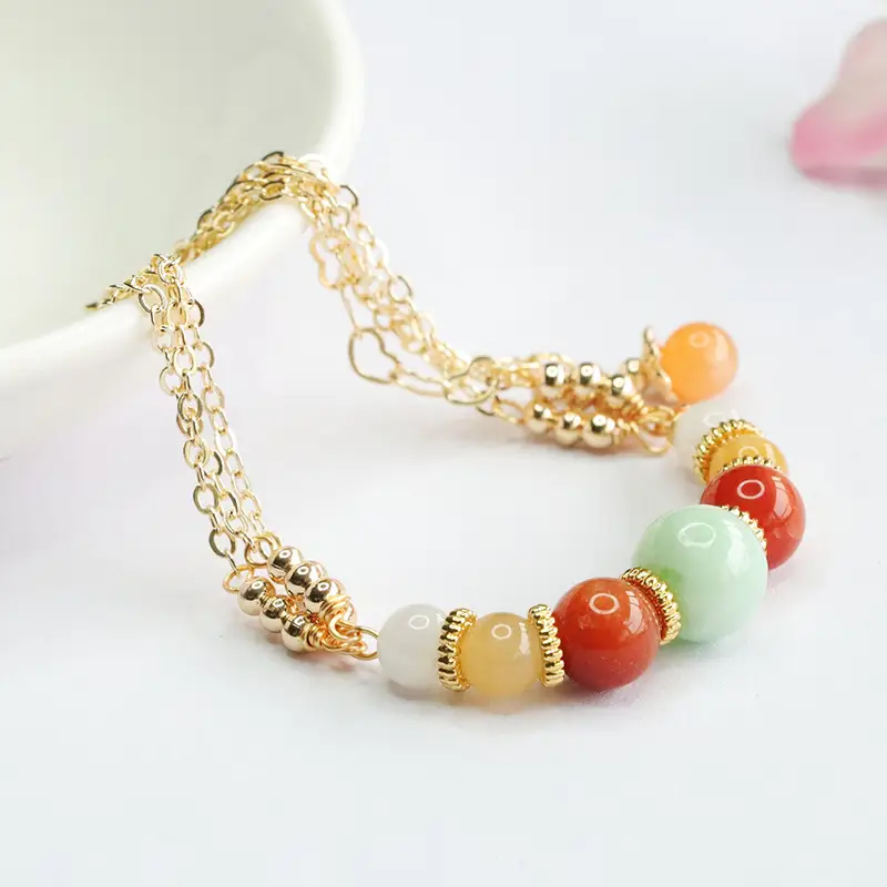 Guan Yu Jade Bracelet Ethnic Gold Chain Red Green - Image 4