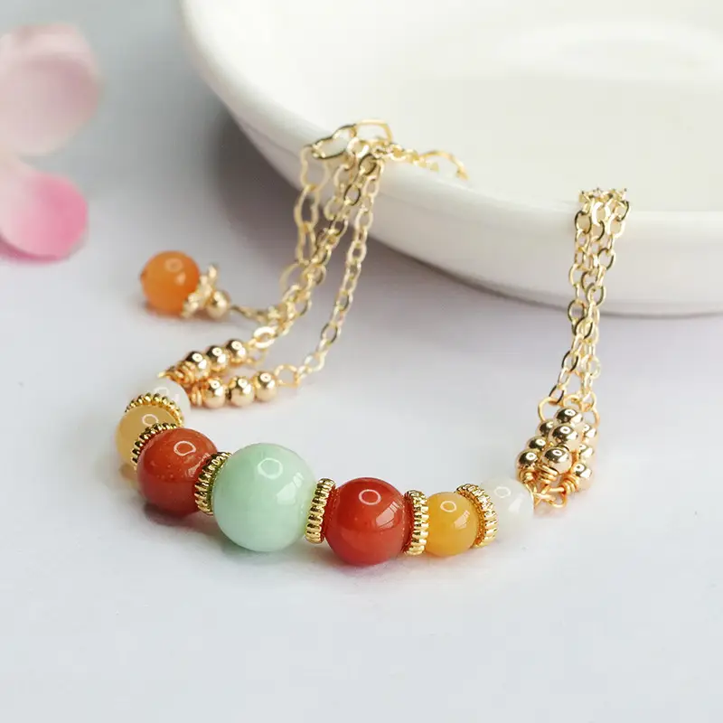 Guan Yu Jade Bracelet Ethnic Gold Chain Red Green - Image 5