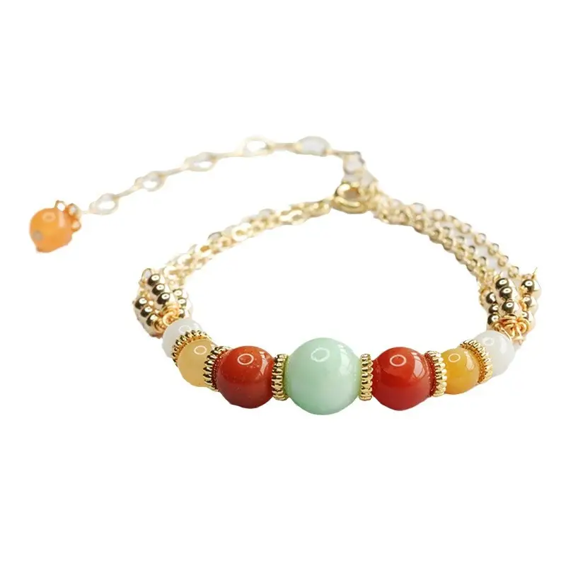 Guan Yu Jade Bracelet Ethnic Gold Chain Red Green - Image 6