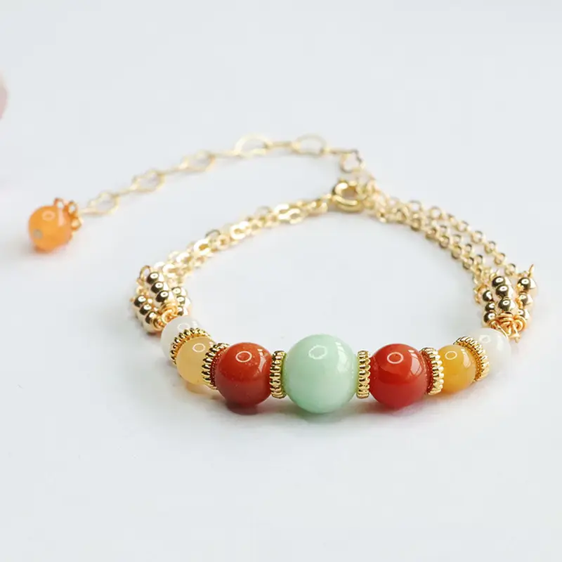 Guan Yu Jade Bracelet Ethnic Gold Chain Red Green — feature 4