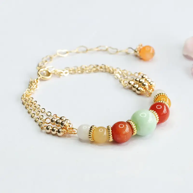 Guan Yu Jade Bracelet Ethnic Gold Chain Red Green — feature 7