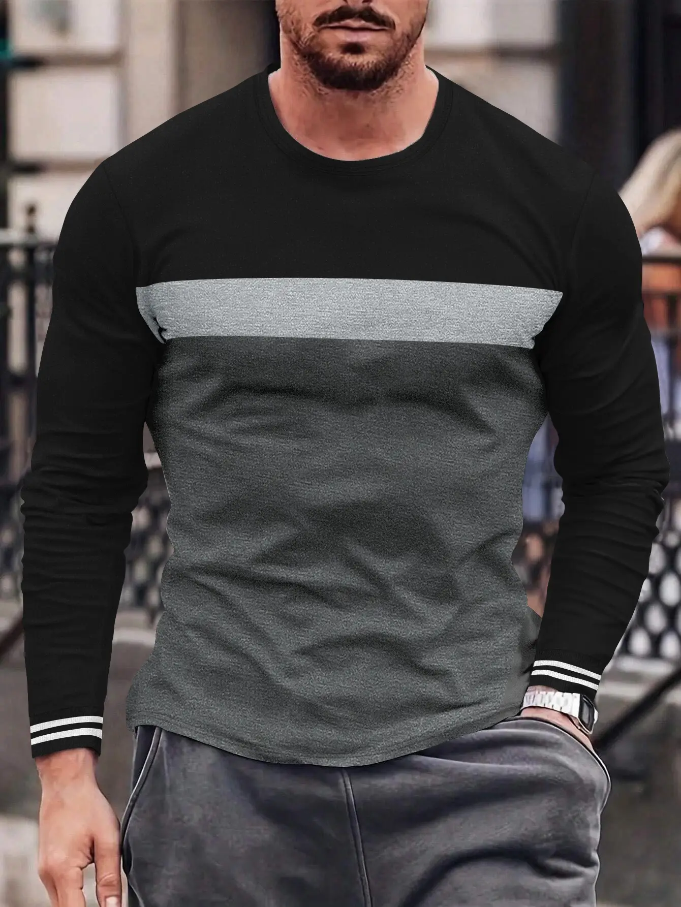 Men's Red Black White Long Sleeve T-Shirt