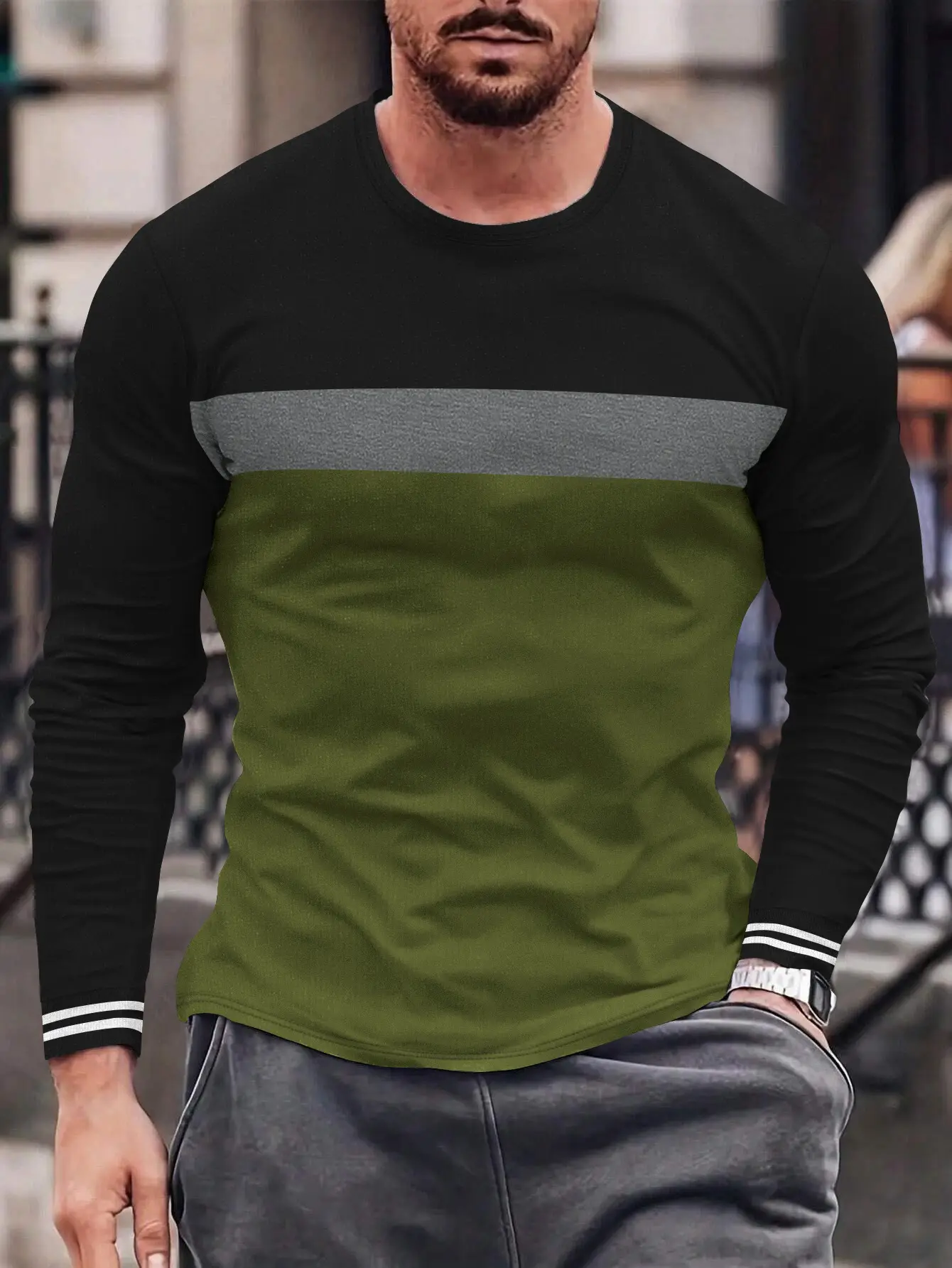 Men's Red Black White Long Sleeve T-Shirt
