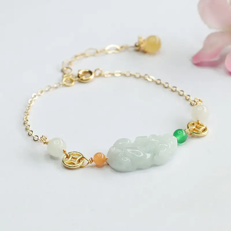 Jade Pixiu Bracelet for Women Gold Chain Pearl Beads - Image 2