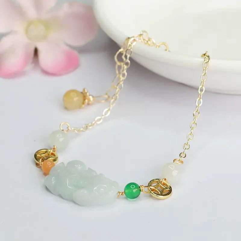 Jade Pixiu Bracelet for Women Gold Chain Pearl Beads — feature 8