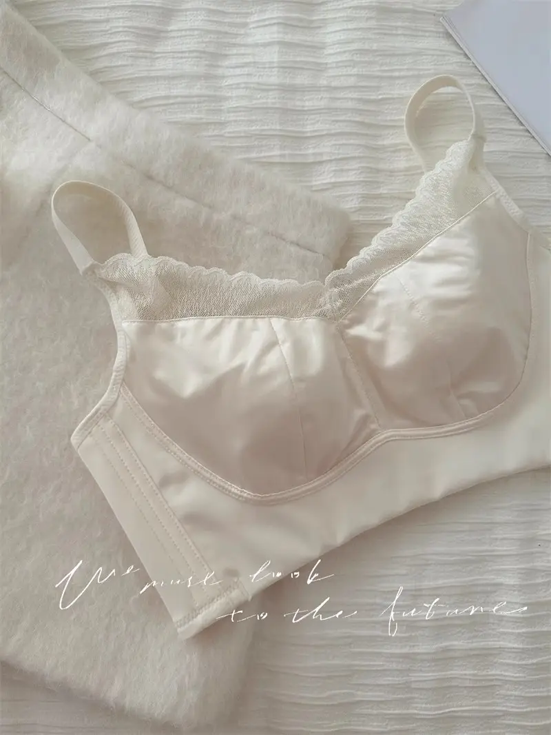 Large Chest Small Underwear Women's Thin Nipper Anti-sagging Lace Satin Comfortable Adjustable plus size Bra — feature 11