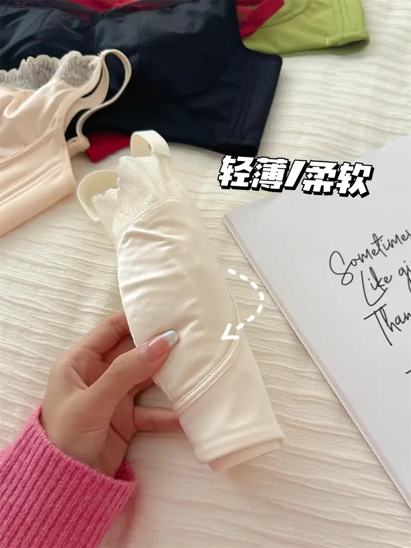 Large Chest Small Underwear Women's Thin Nipper Anti-sagging Lace Satin Comfortable Adjustable plus size Bra — feature 17