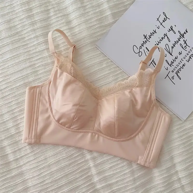 Large Chest Small Underwear Women's Thin Nipper Anti-sagging Lace Satin Comfortable Adjustable plus size Bra — feature 18