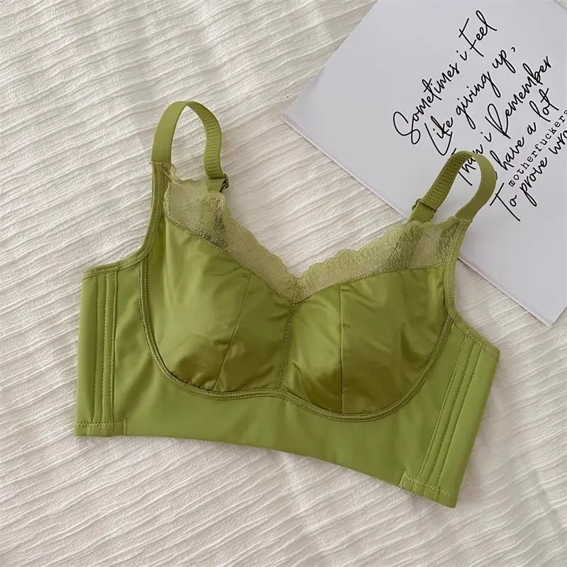 Large Chest Small Underwear Women's Thin Nipper Anti-sagging Lace Satin Comfortable Adjustable plus size Bra — feature 4