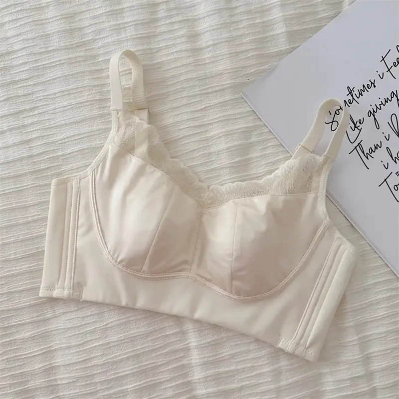 Large Chest Small Underwear Women's Thin Nipper Anti-sagging Lace Satin Comfortable Adjustable plus size Bra — feature 5
