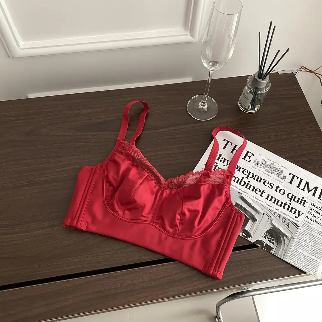 Large Chest Small Underwear Women's Thin Nipper Anti-sagging Lace Satin Comfortable Adjustable plus size Bra