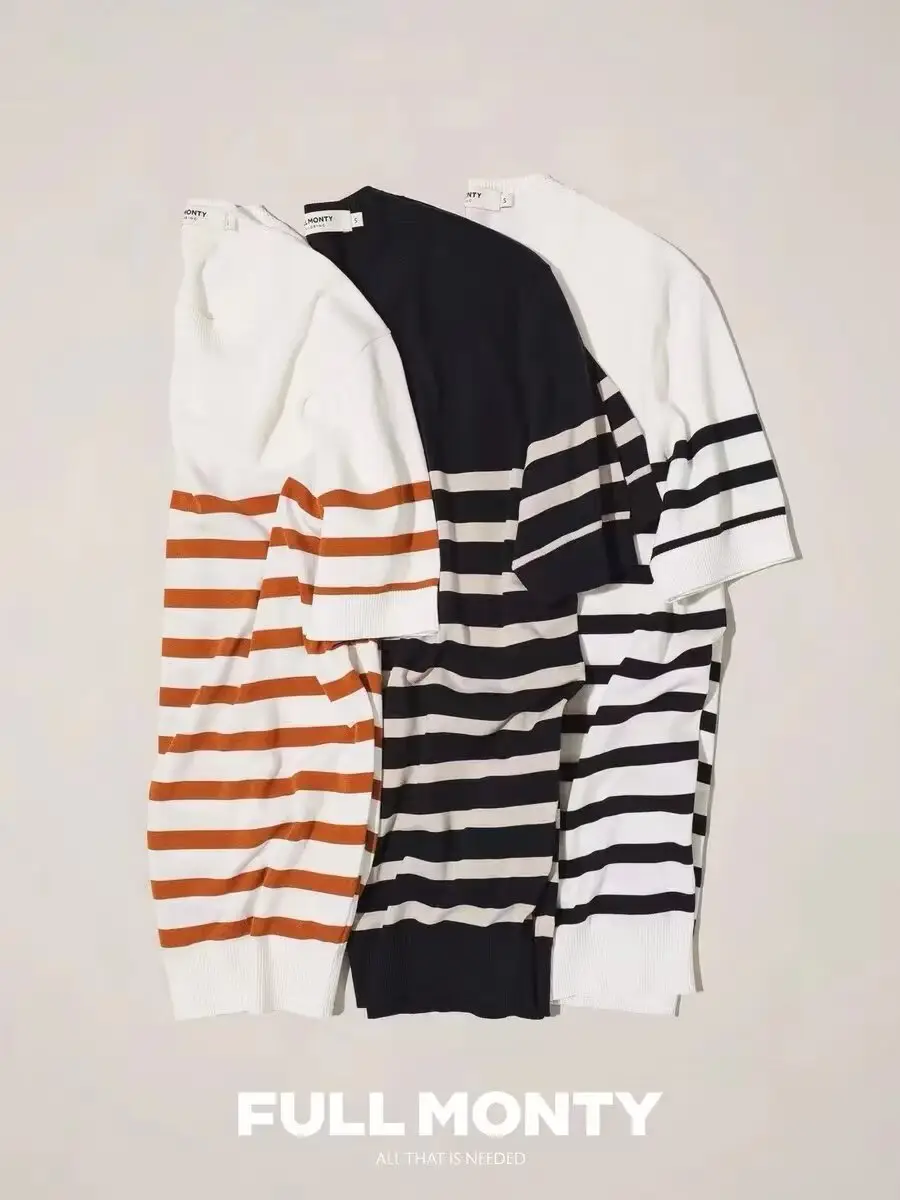 Men Striped Knitted T-shirt Black White - Image 8