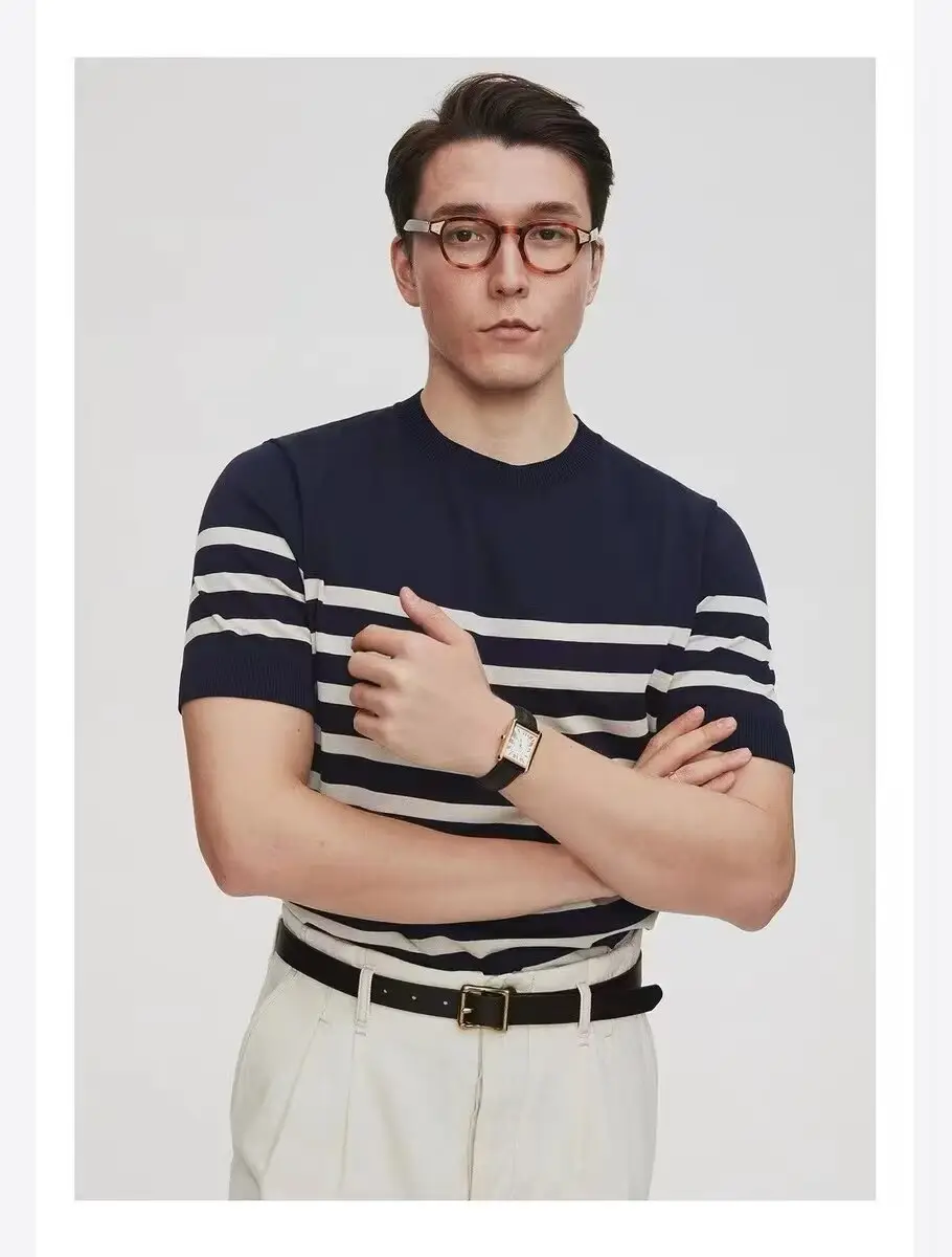 Men Striped Knitted T-shirt Black White — feature 10