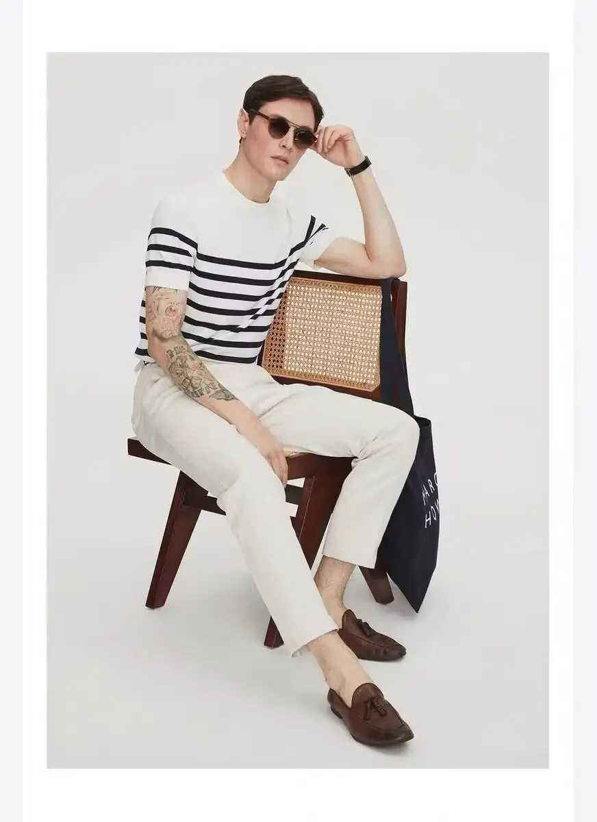 Men Striped Knitted T-shirt Black White — feature 13