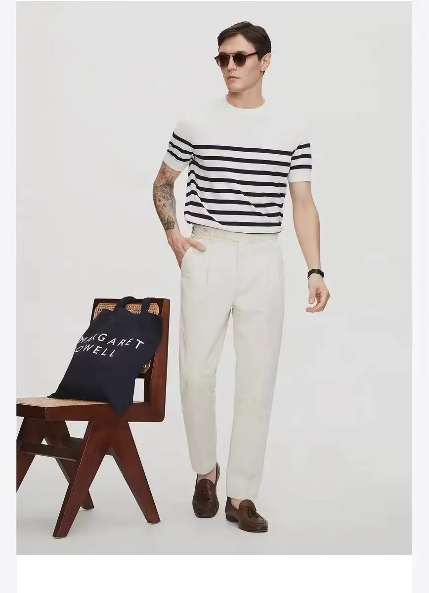 Men Striped Knitted T-shirt Black White — feature 14