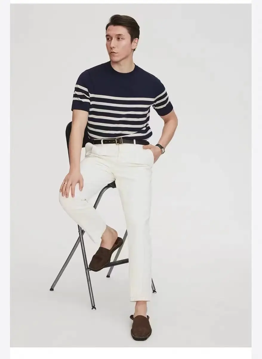 Men Striped Knitted T-shirt Black White — feature 17