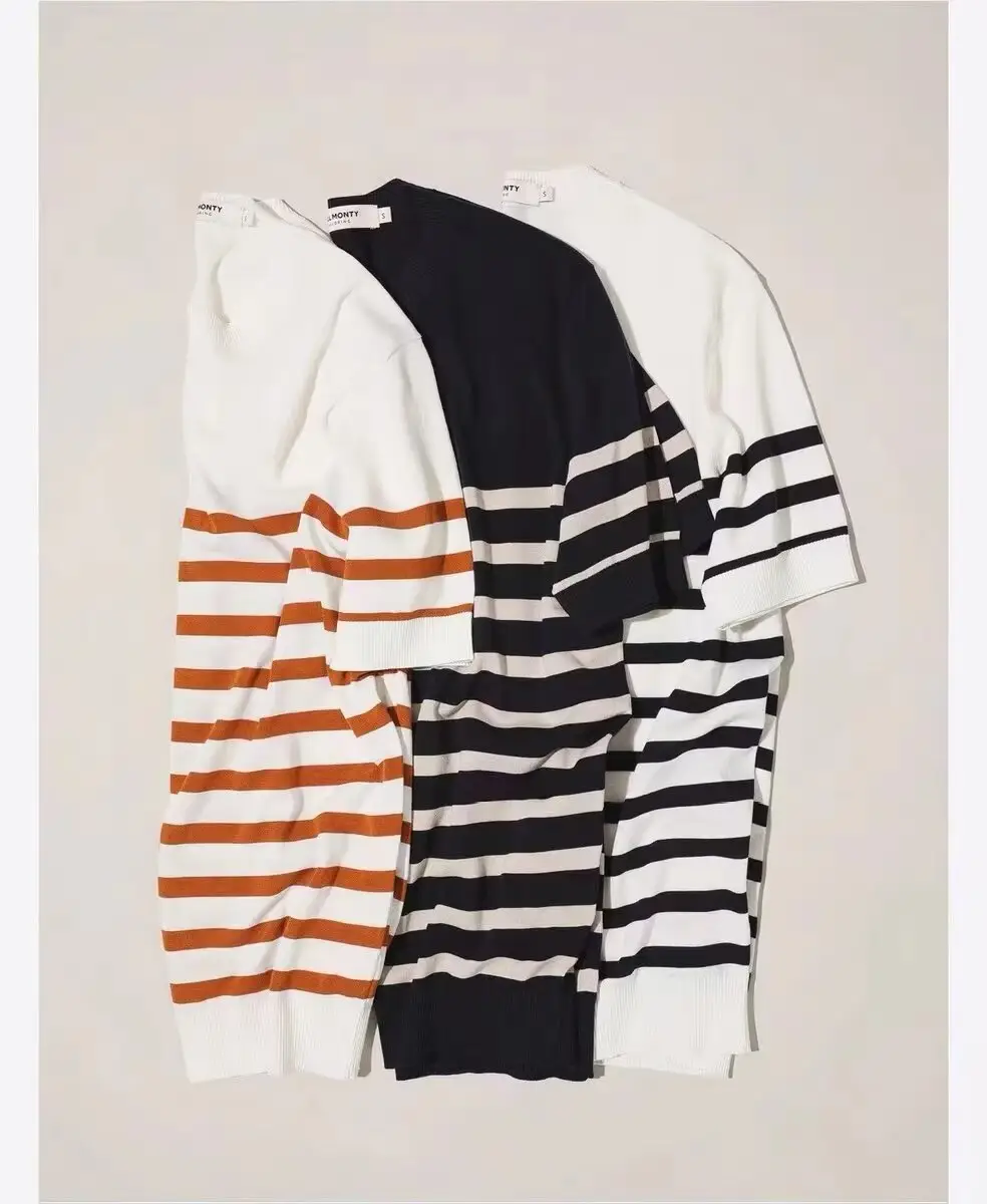 Men Striped Knitted T-shirt Black White — feature 3
