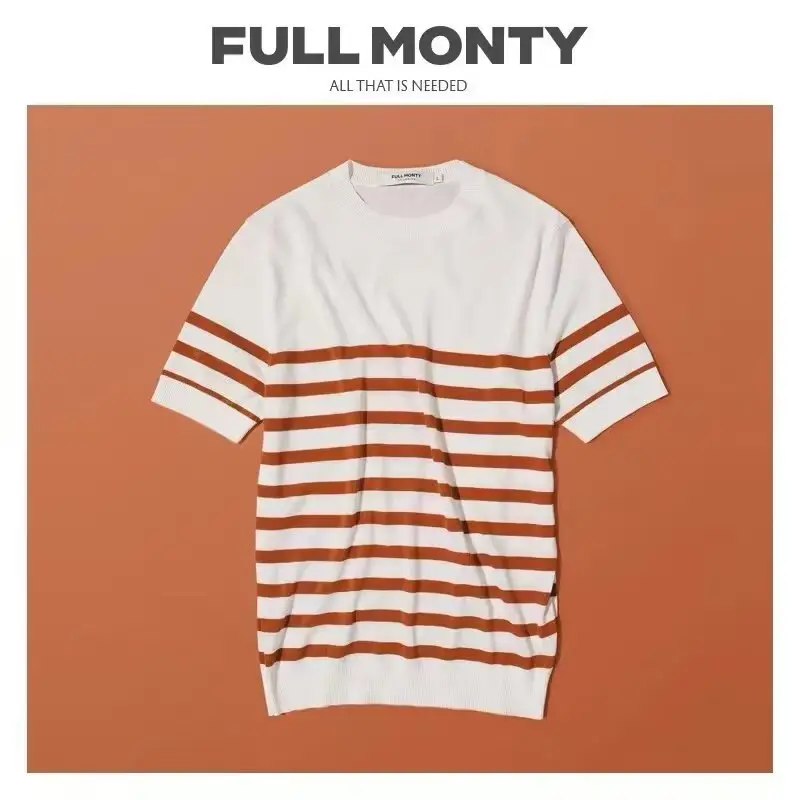 Men Striped Knitted T-shirt Black White - Image 3