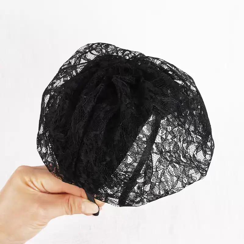 Black Lace Wide Brim Hair Cover Hat