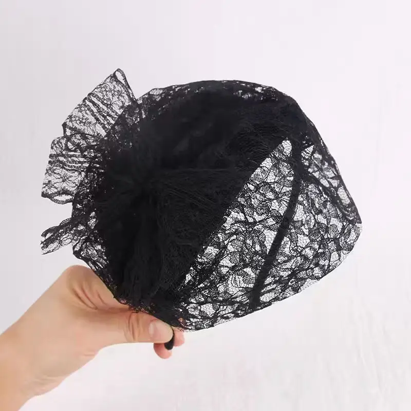 Black Lace Wide Brim Hair Cover Hat