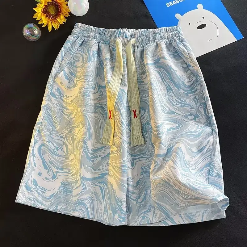 Men's Blue Wave Tie-Dyed Ice Silk Shorts - Image 2