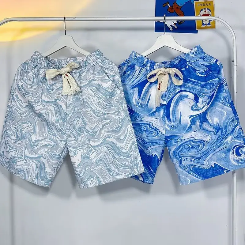 Men's Blue Wave Tie-Dyed Ice Silk Shorts - Image 4