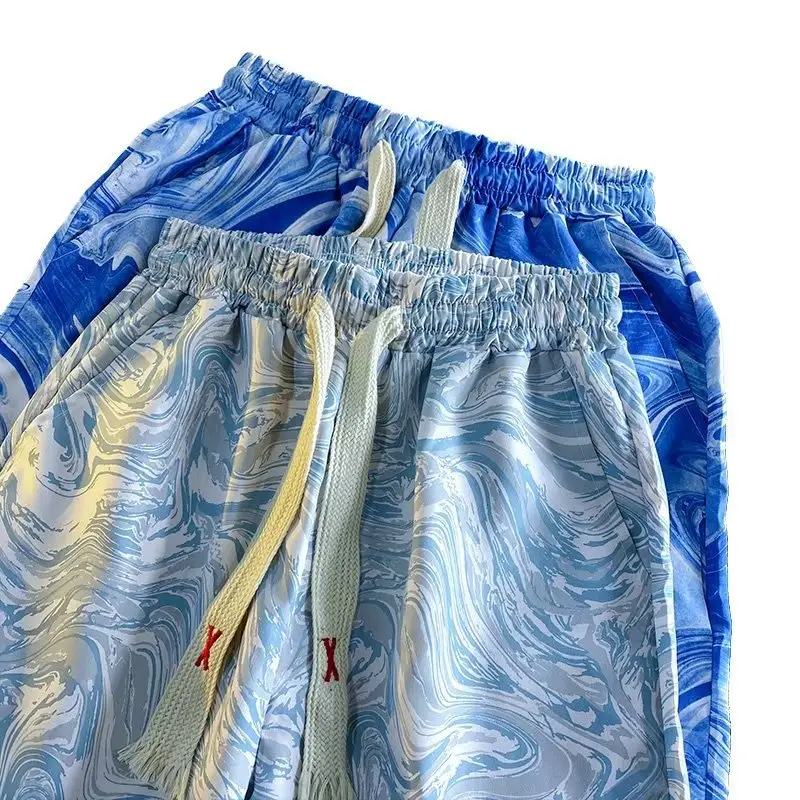 Men's Blue Wave Tie-Dyed Ice Silk Shorts - Image 5