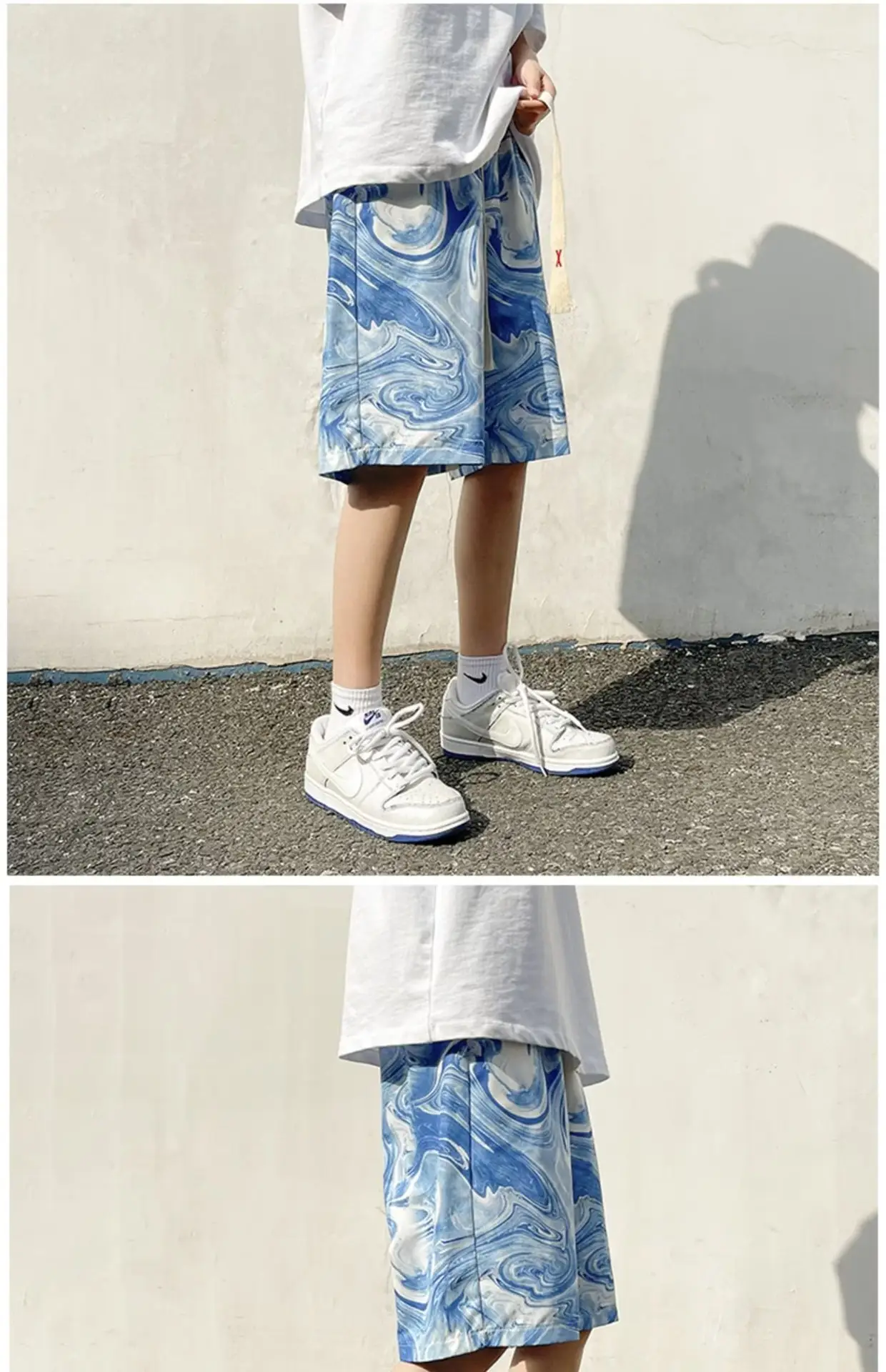 Men's Blue Wave Tie-Dyed Ice Silk Shorts — feature 11
