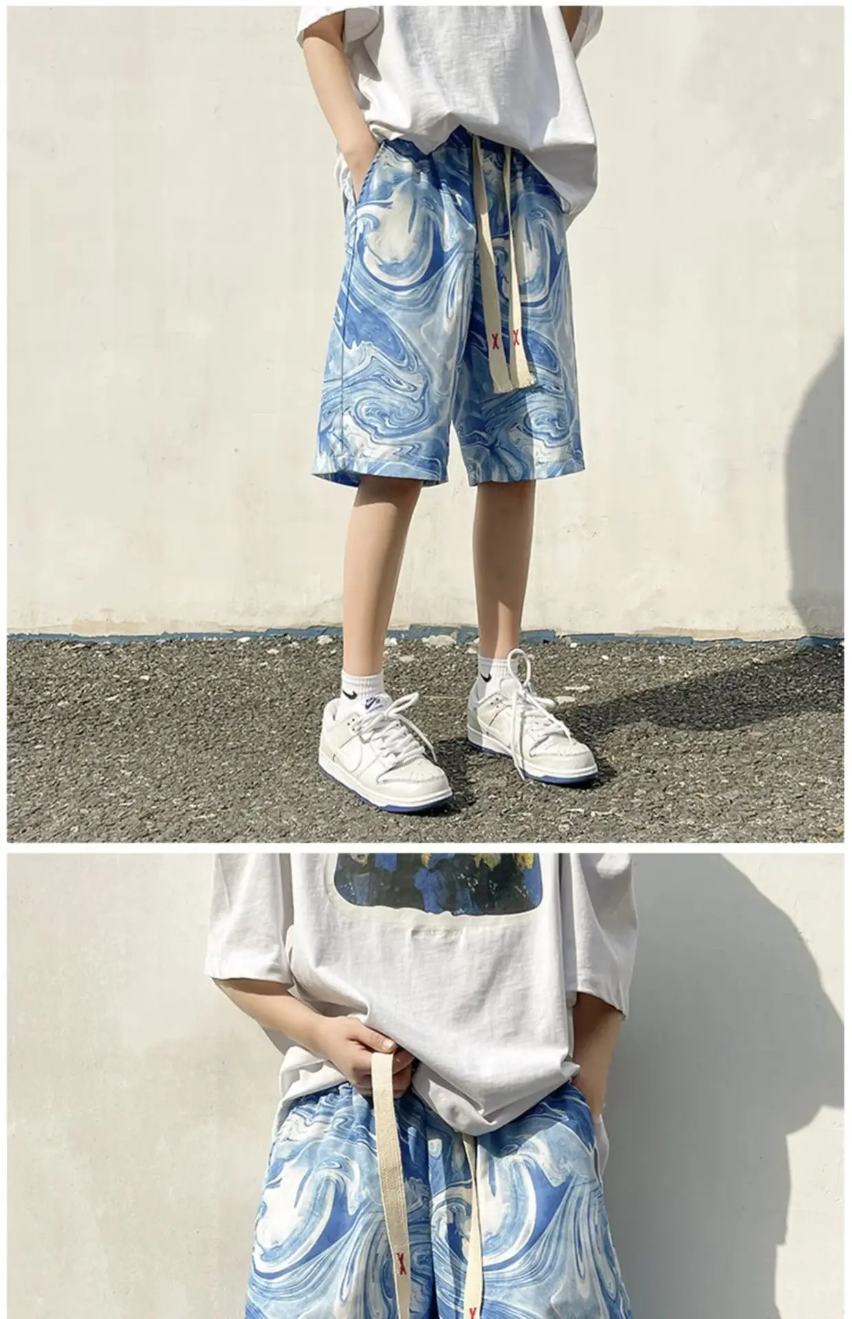 Men's Blue Wave Tie-Dyed Ice Silk Shorts — feature 13