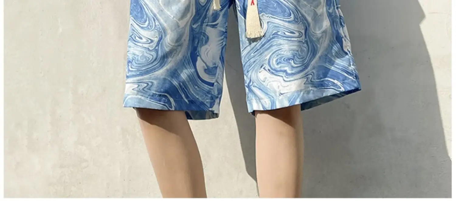Men's Blue Wave Tie-Dyed Ice Silk Shorts — feature 14