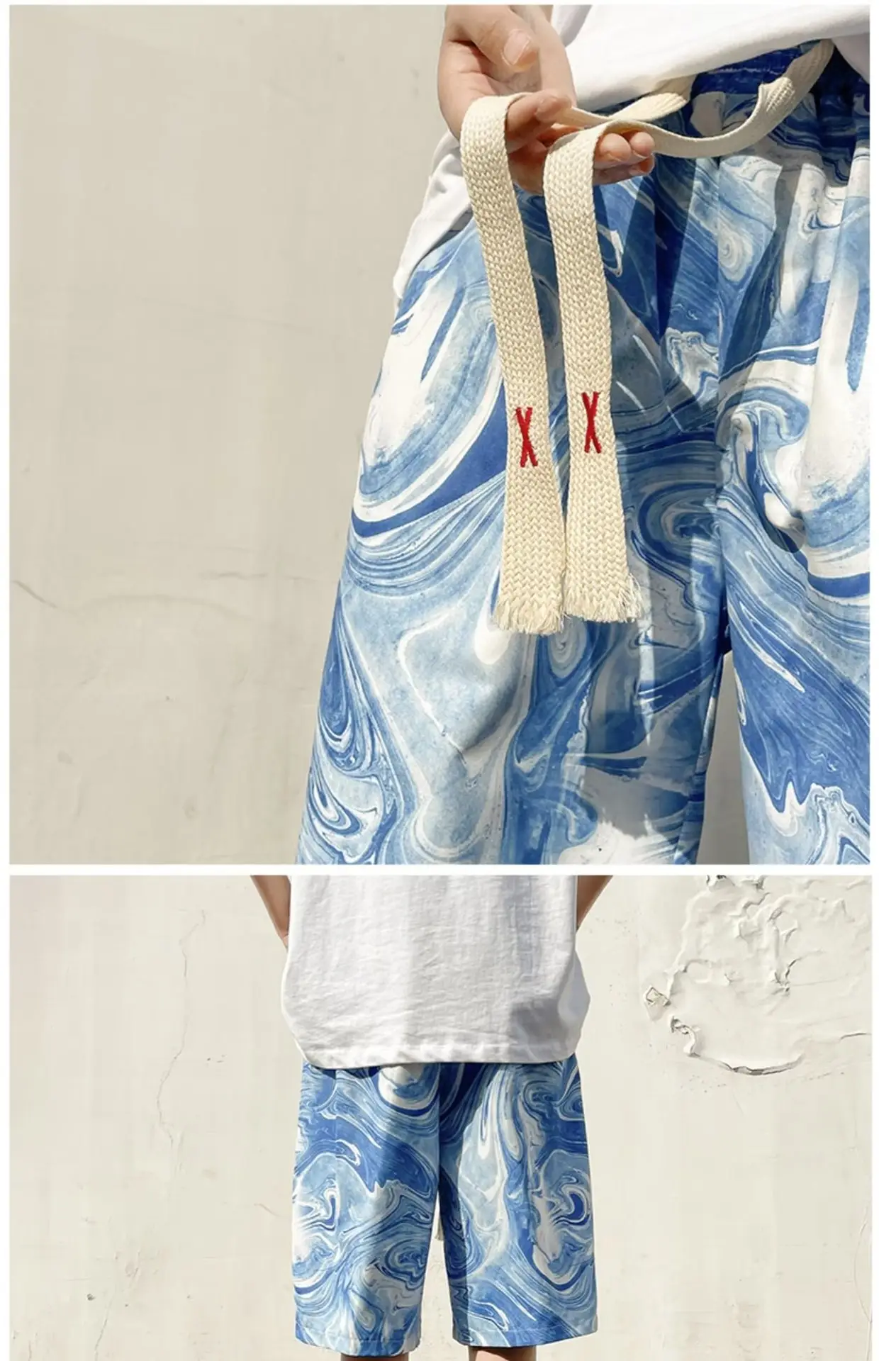 Men's Blue Wave Tie-Dyed Ice Silk Shorts — feature 15