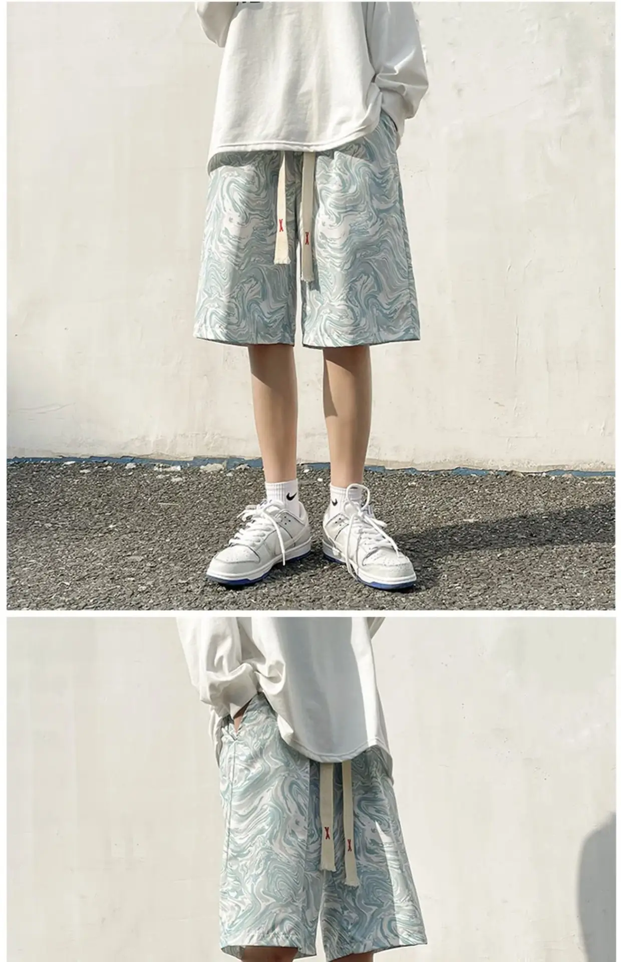 Men's Blue Wave Tie-Dyed Ice Silk Shorts — feature 3