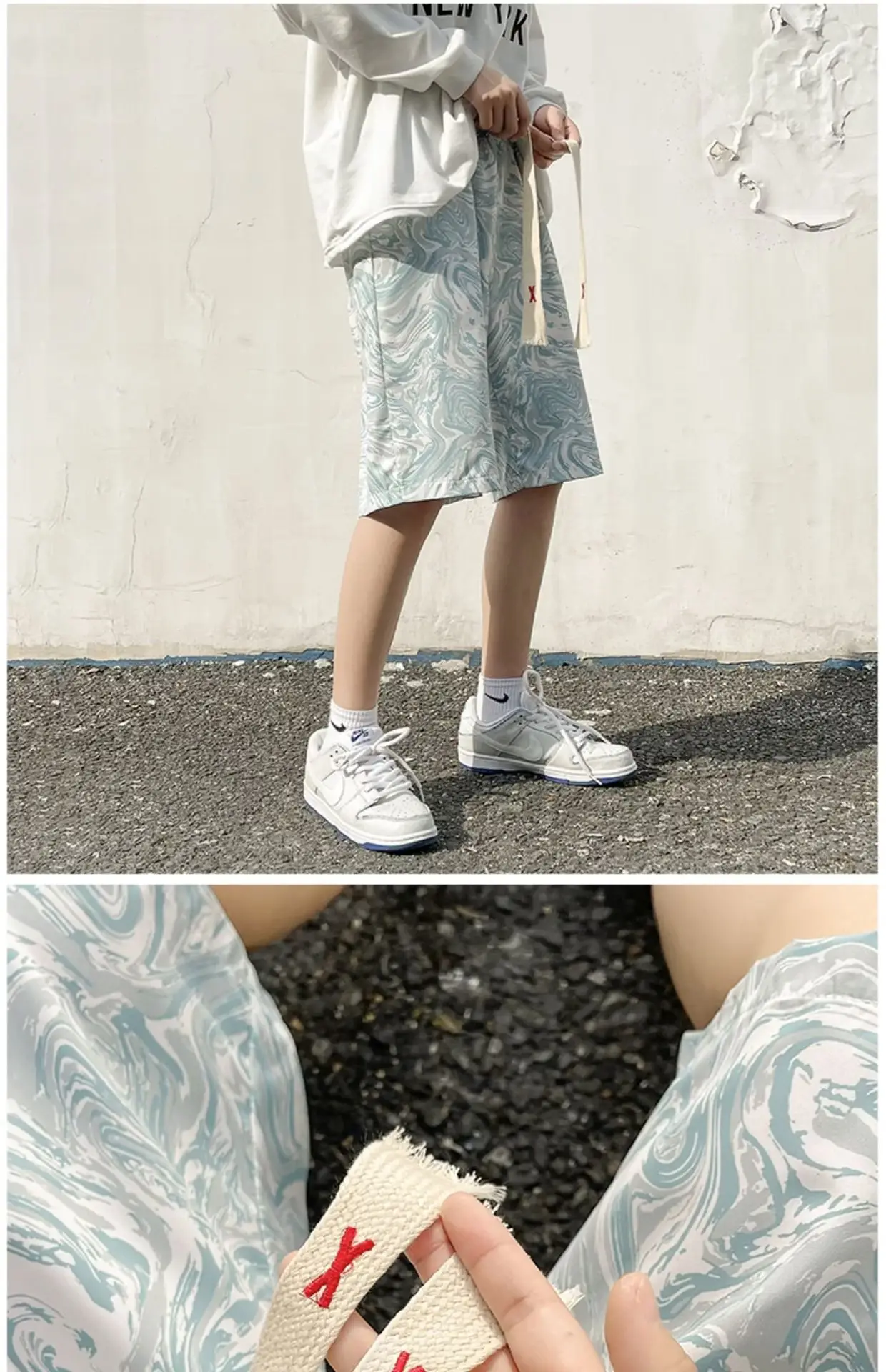Men's Blue Wave Tie-Dyed Ice Silk Shorts — feature 7